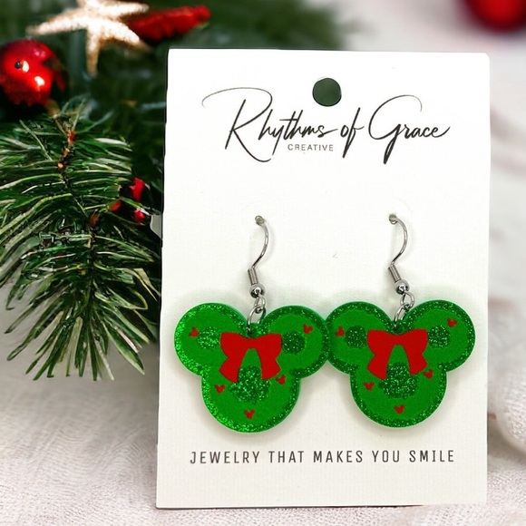 𝗥𝗵𝘆𝘁𝗵𝗺𝘀 𝗼𝗳 𝗚𝗿𝗮𝗰𝗲 𝗖𝗿𝗲𝗮𝘁𝗶𝘃𝗲 Jewelry - Jingle All the Way with Our Merry Mouse Dangle Earrings! NWT Mouse Ears
